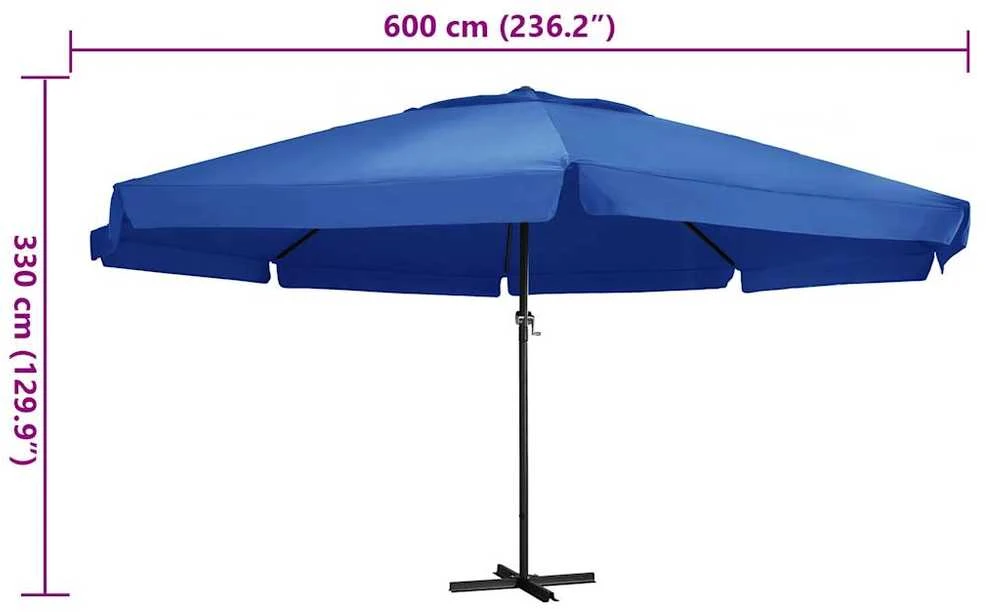 Sodo skėtis nuo saulės su aliuminio stulpu, mėlynas, 600cm