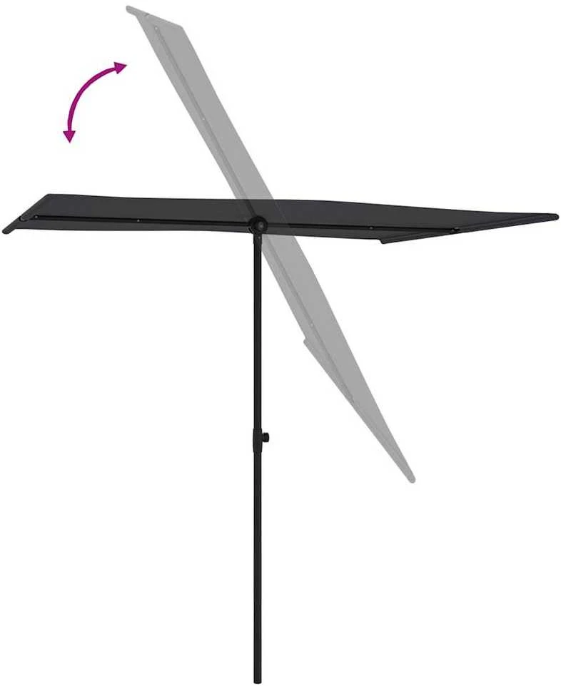 Sodo skėtis nuo saulės su aliuminio stulpu, juodas, 2x1,5m