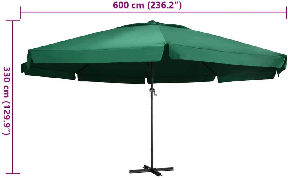 Sodo skėtis nuo saulės su aliuminio stulpu, žalias, 600cm