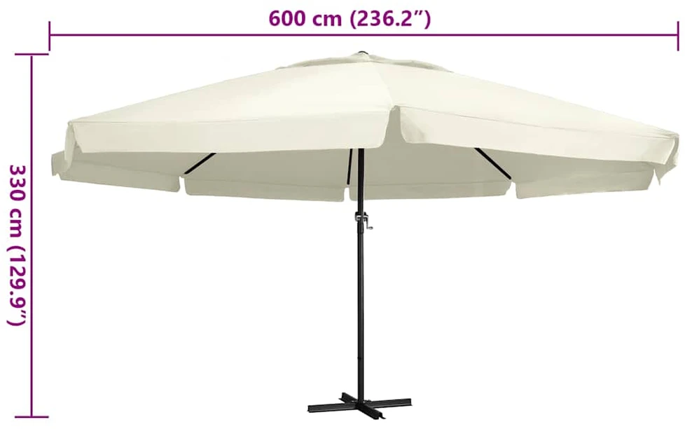 Sodo skėtis nuo saulės su aliuminio stulpu, smėlio, 600cm