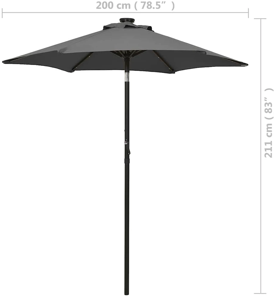 Sodo skėtis nuo saulės su LED, antracito, 200x211cm, aliuminis