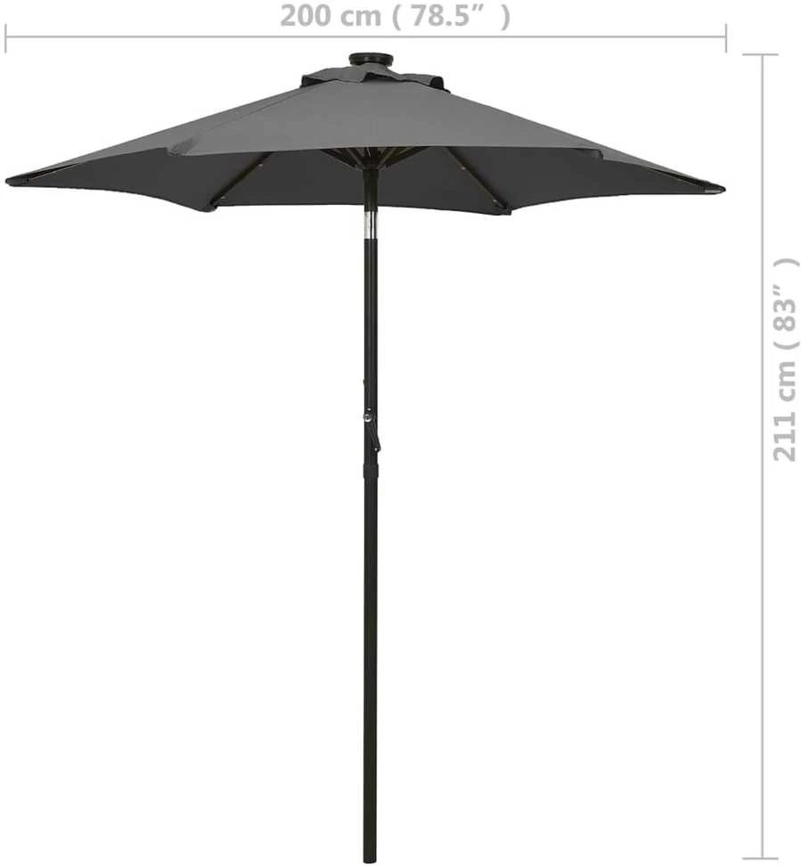 Sodo skėtis nuo saulės su LED, antracito, 200x211cm, aliuminis