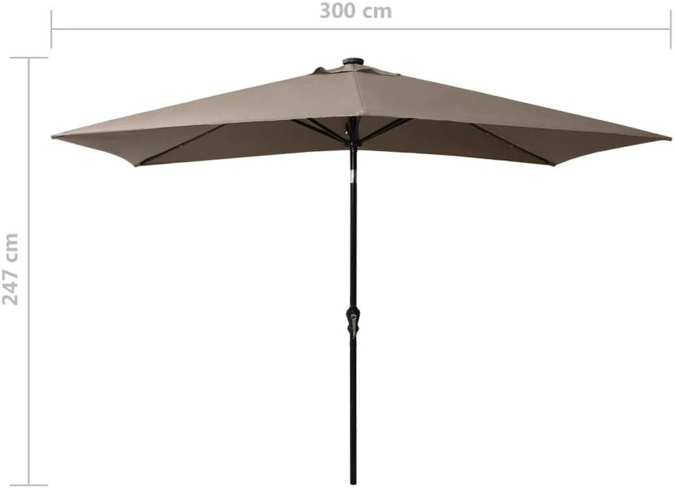 Sodo skėtis nuo saulės su LED ir plieniniu stulpu, taupe, 2x3m