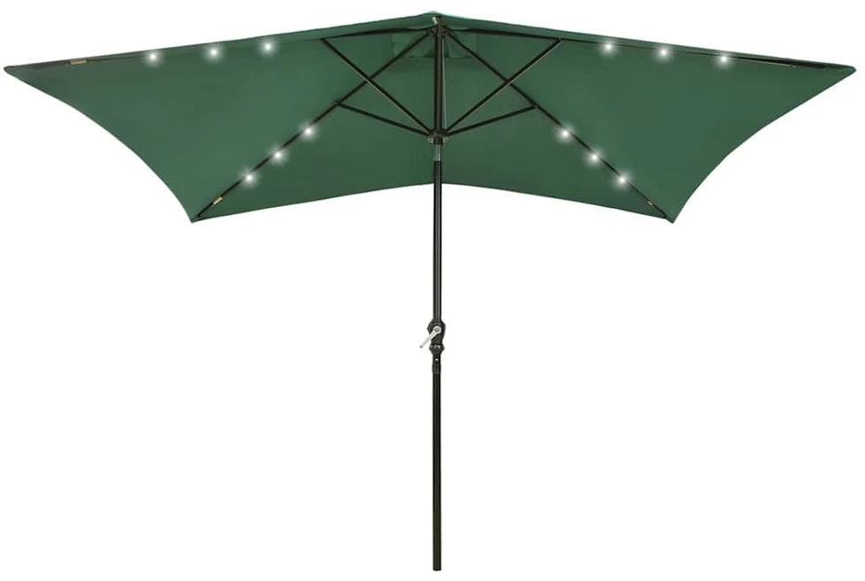 Sodo skėtis nuo saulės su LED ir plieniniu stulpu, žalias, 2x3m