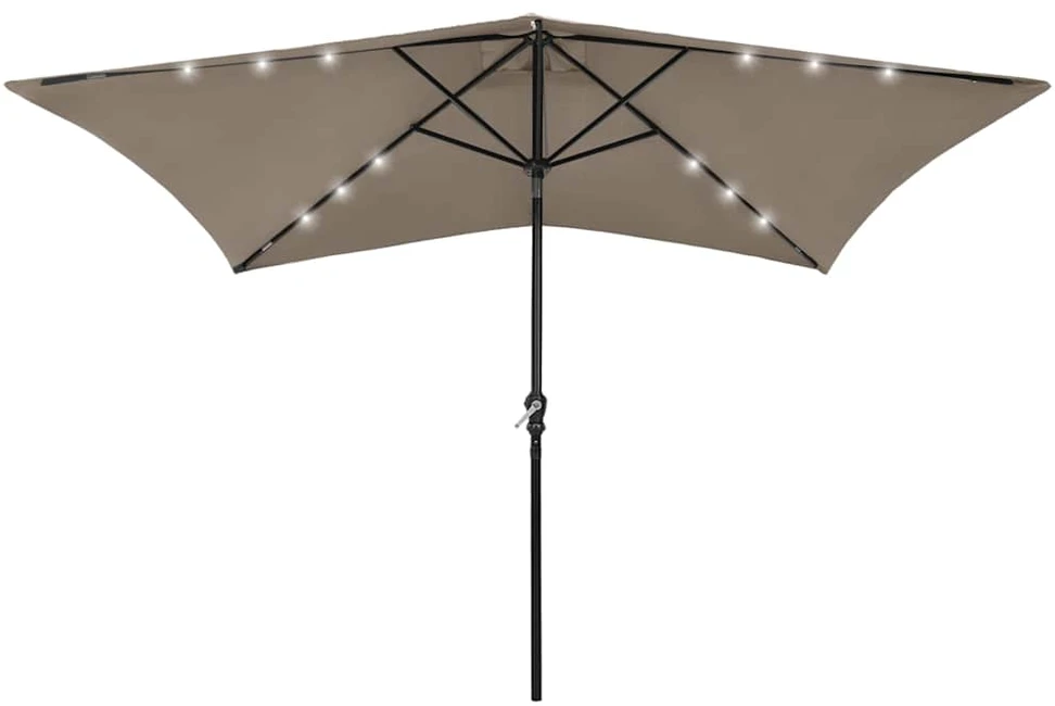 Sodo skėtis nuo saulės su LED ir plieniniu stulpu, taupe, 2x3m