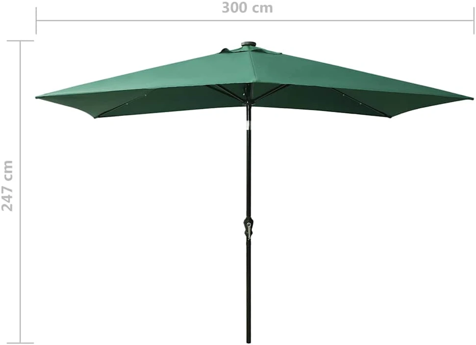 Sodo skėtis nuo saulės su LED ir plieniniu stulpu, žalias, 2x3m