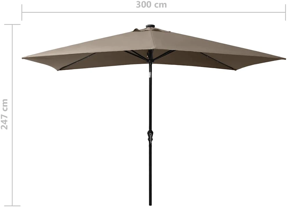 Sodo skėtis nuo saulės su LED ir plieniniu stulpu, taupe, 2x3m