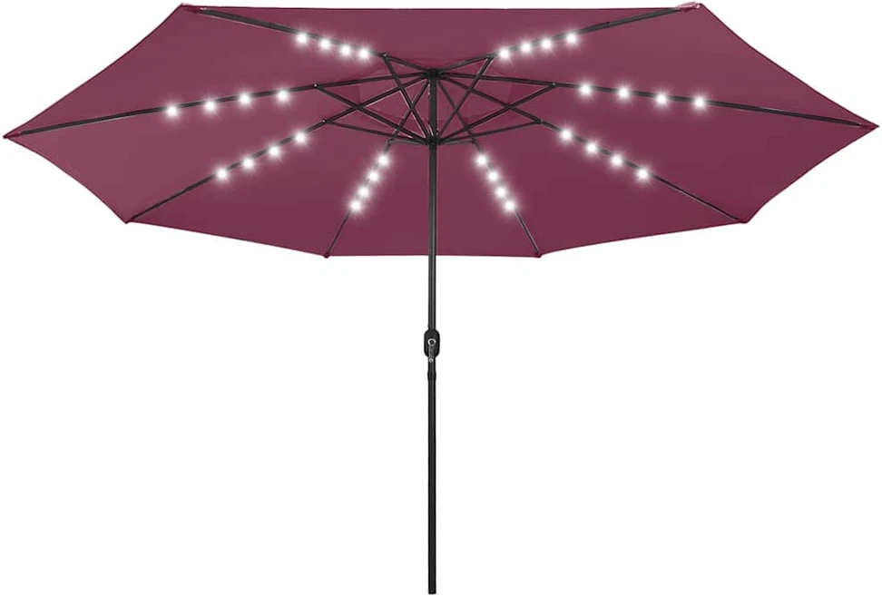 Sodo skėtis nuo saulės su LED lemputėmis, raudonas, 400cm