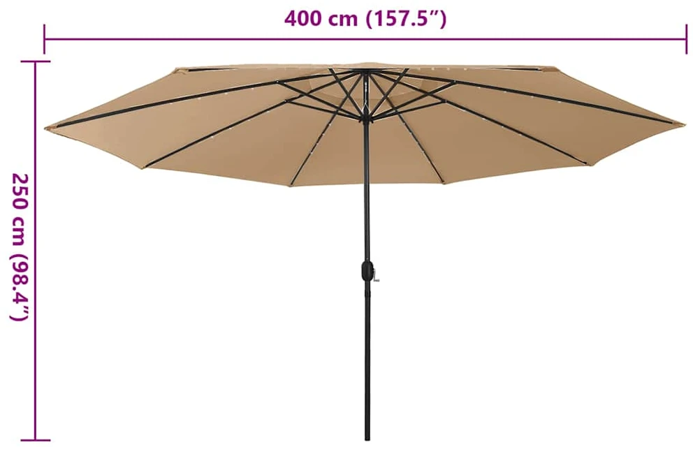 Sodo skėtis nuo saulės su LED lemputėmis, taupe, 400cm