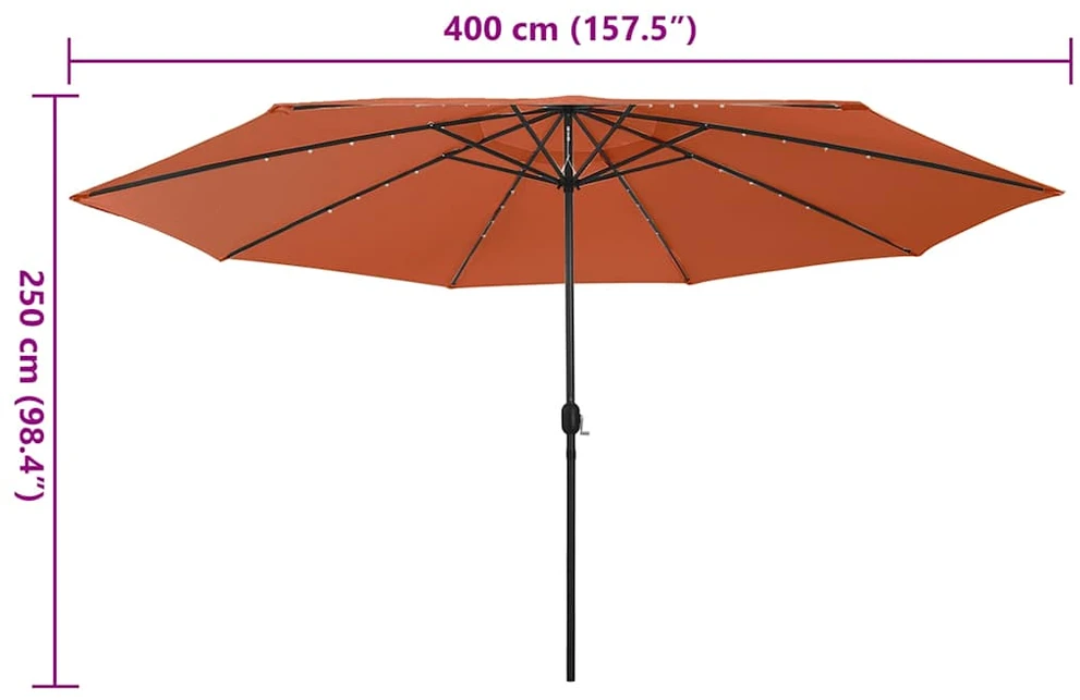 Sodo skėtis nuo saulės su LED lemputėmis, terakota, 400cm