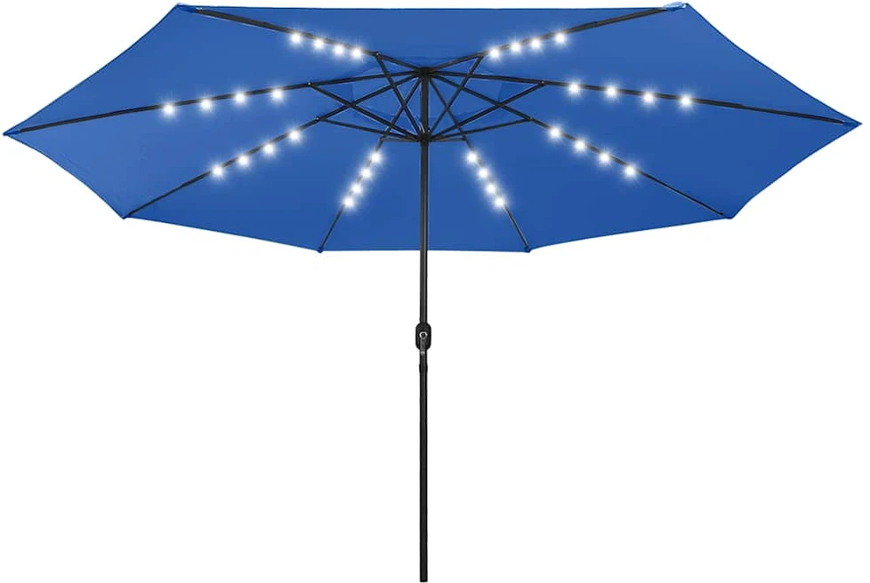Lauko skėtis su LED ir metaliniu stulpu, mėlynas, 400cm