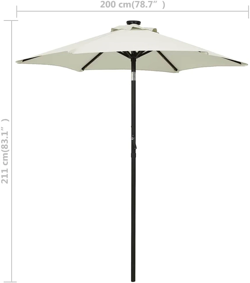 Skėtis nuo saulės su LED, smėlio spalvos, 200x211cm, aliuminis