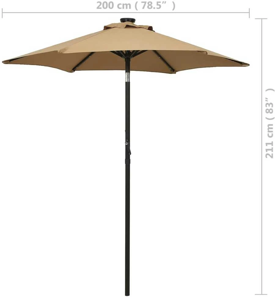 Skėtis nuo saulės su LED, taupe, 200x211cm, aliuminis