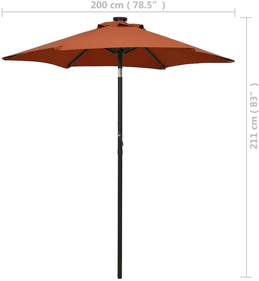 Sodo skėtis nuo saulės su LED, terakota, 200x211cm, aliuminis