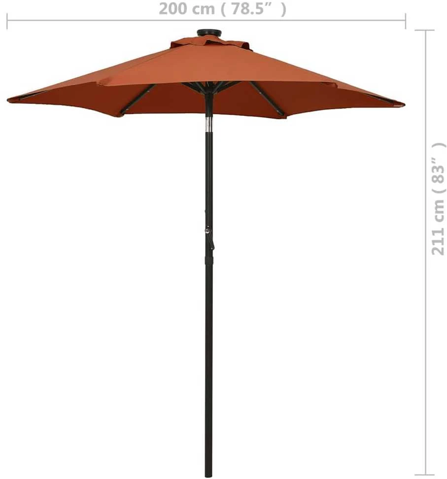 Sodo skėtis nuo saulės su LED, terakota, 200x211cm, aliuminis