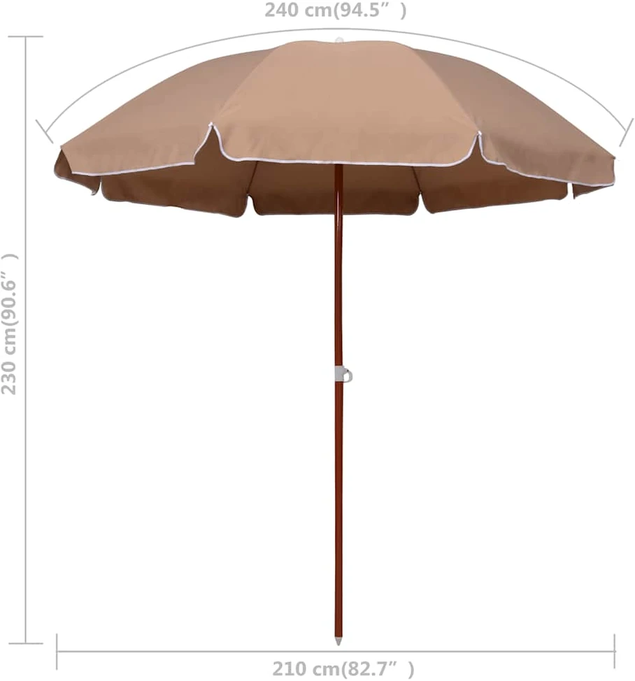 Sodo skėtis nuo saulės su plieniniu stulpu, taupe, 240cm