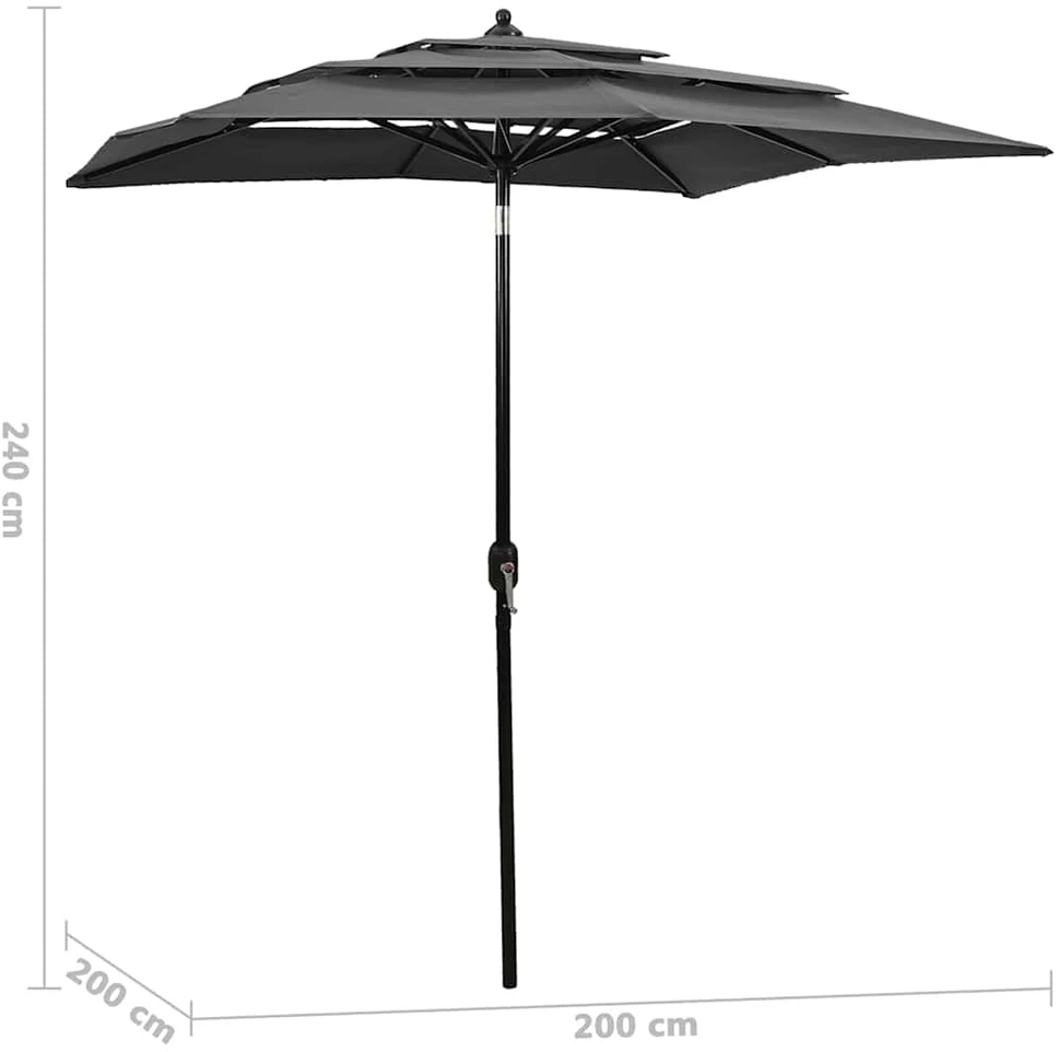 Sodo skėtis su aliuminio stulpu, antracito, 2x2m, 3 aukščių