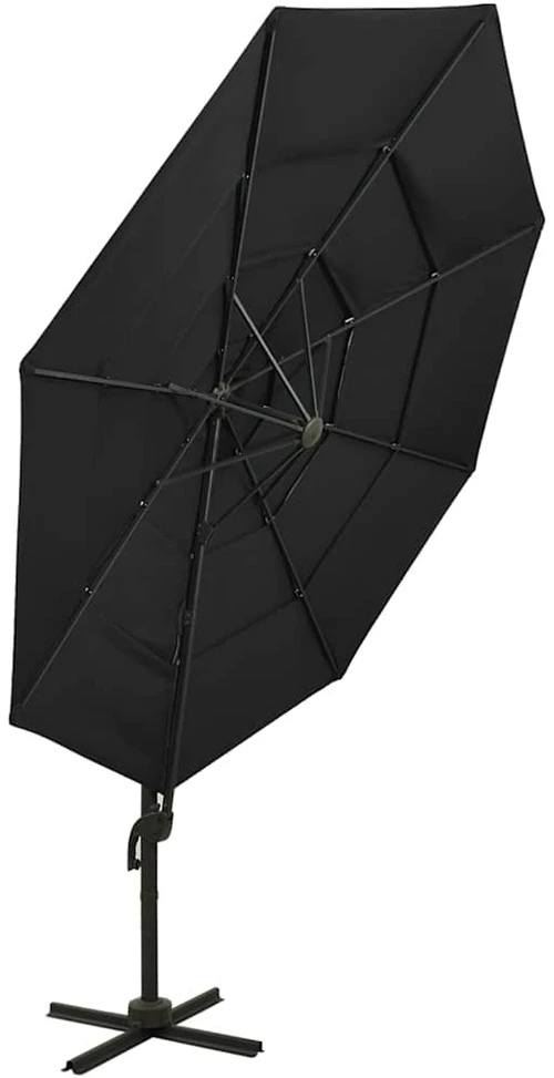 Sodo skėtis su aliuminio stulpu, juodas, 3x3m, 4 aukščių