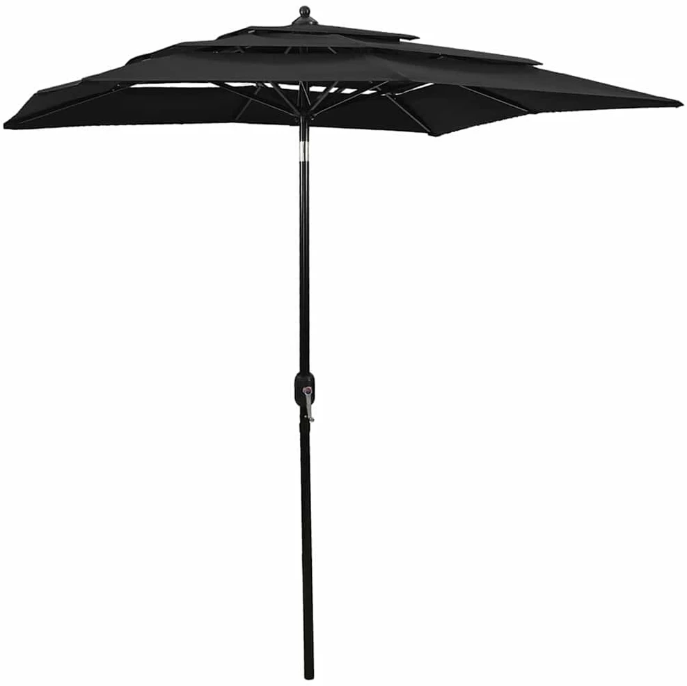 Sodo skėtis su aliuminio stulpu, juodas, 2x2m, 3 aukščių