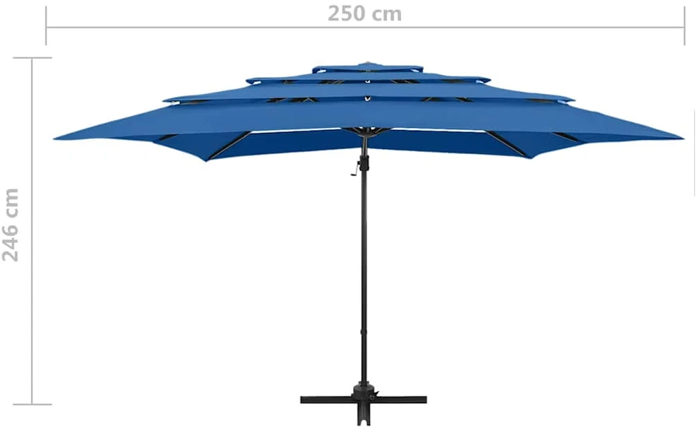 Sodo skėtis su aliuminio stulpu, mėlynas, 250x250cm, 4 aukščių