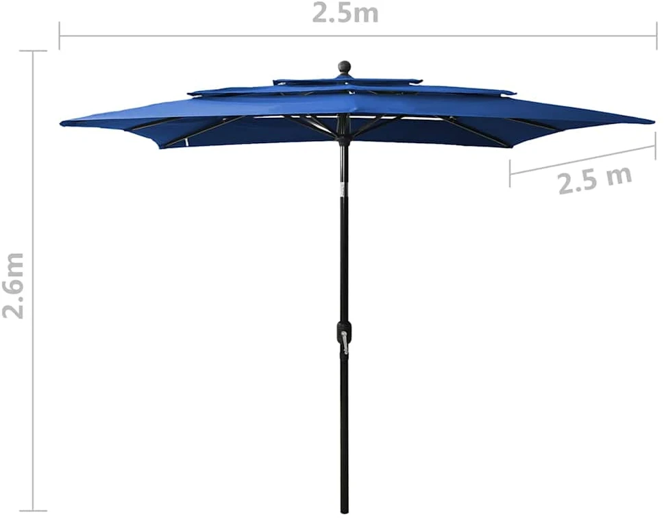 Sodo skėtis su aliuminio stulpu, mėlynas, 2,5x2,5m, 3 aukščių