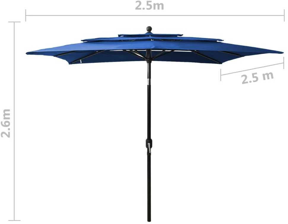 Sodo skėtis su aliuminio stulpu, mėlynas, 2,5x2,5m, 3 aukščių