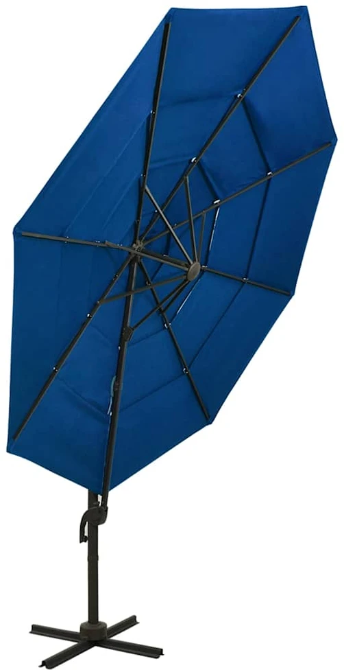 Sodo skėtis su aliuminio stulpu, mėlynas, 3x3m, 4 aukščių