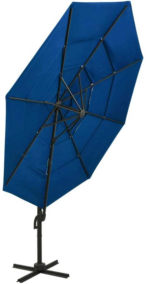 Sodo skėtis su aliuminio stulpu, mėlynas, 3x3m, 4 aukščių