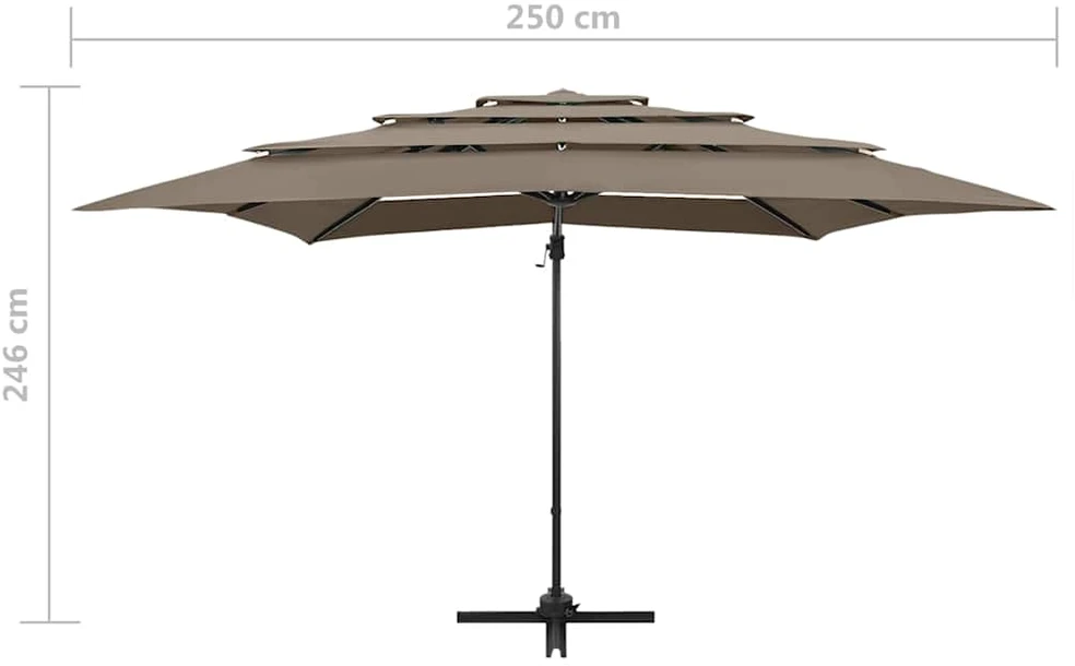 Sodo skėtis su aliuminio stulpu, taupe, 250x250cm, 4 aukščių