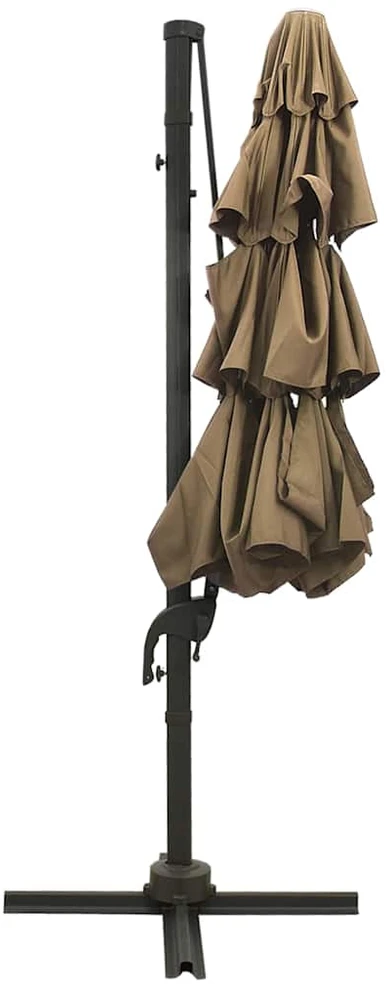 Sodo skėtis su aliuminio stulpu, taupe, 3x3m, 4 aukščių