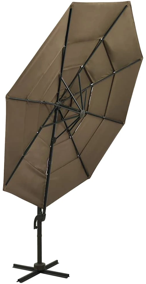 Sodo skėtis su aliuminio stulpu, taupe, 3x3m, 4 aukščių