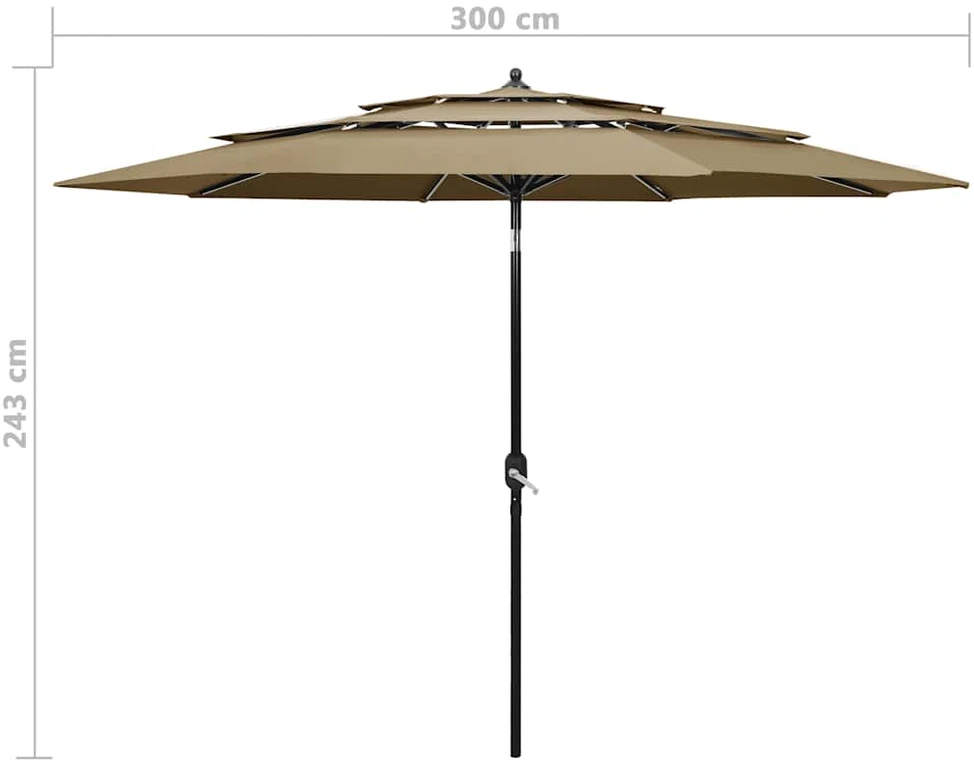 Skėtis nuo saulės su aliuminiu stulpu, taupe, 3m, 3 aukščių