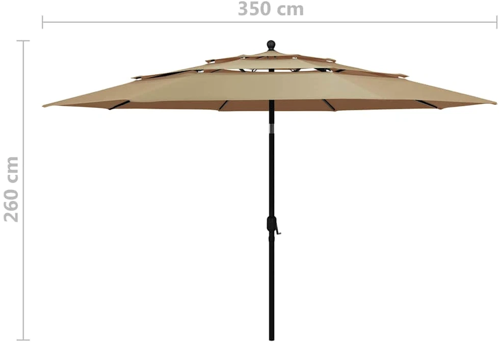 Sodo skėtis su aliuminio stulpu, taupe spalvos, 3,5m, 3 aukščių