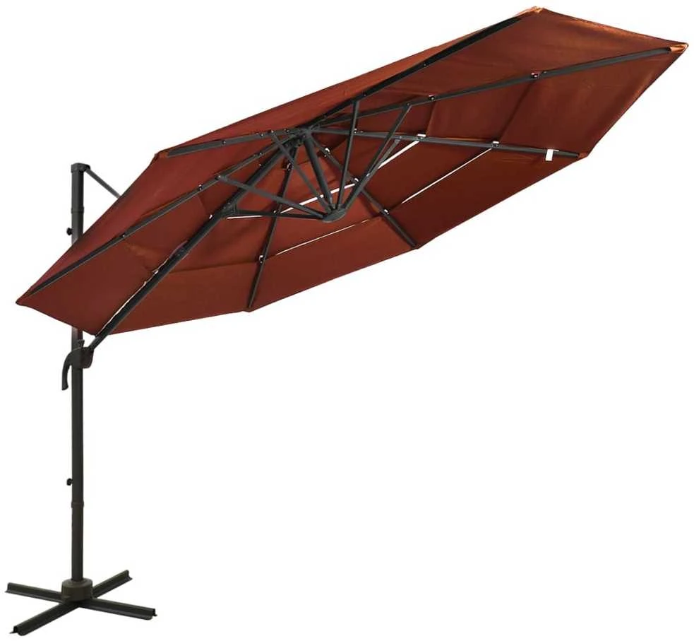 Sodo skėtis su aliuminio stulpu, terakota, 3x3m, 4 aukščių