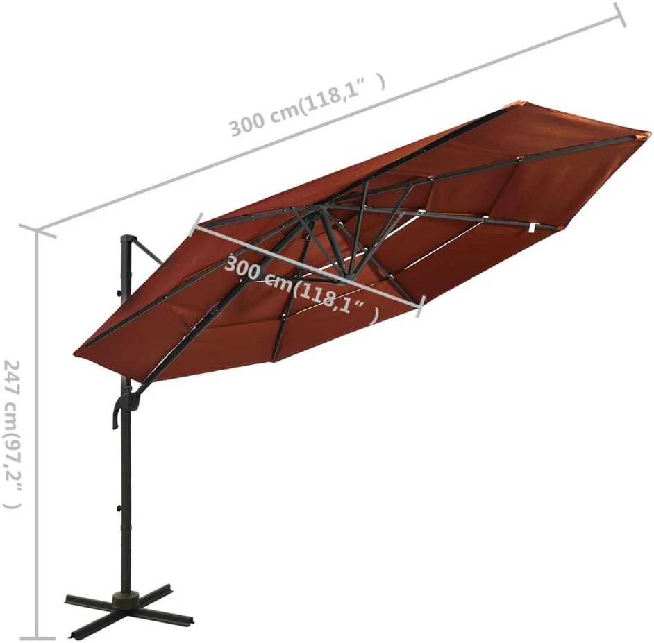 Sodo skėtis su aliuminio stulpu, terakota, 3x3m, 4 aukščių