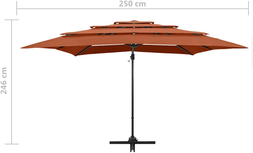 Sodo skėtis su aliuminio stulpu, terakota, 250x250cm, 4 aukščių