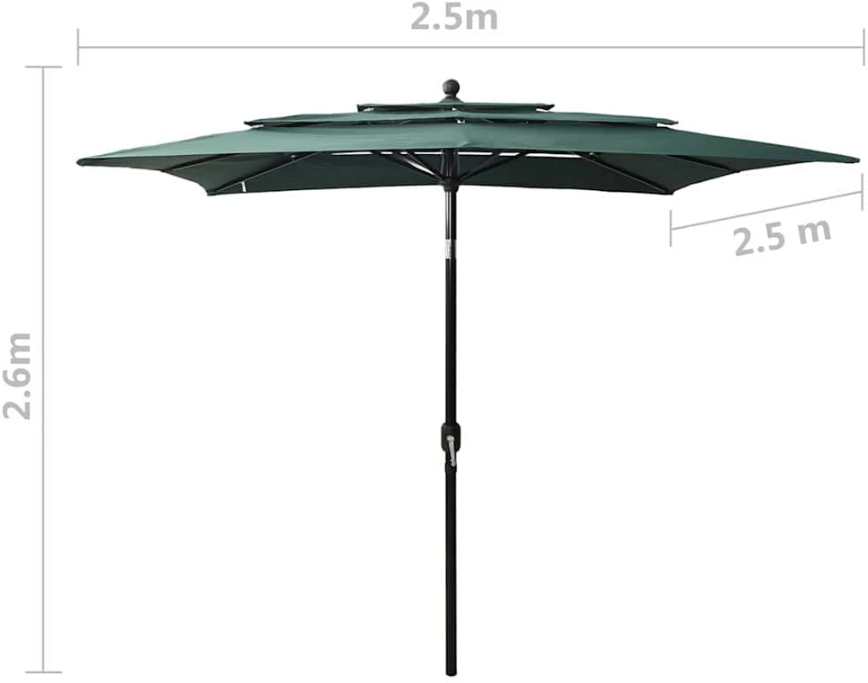 Sodo skėtis su aliuminio stulpu, žalias, 2,5x2,5m, 3 aukščių