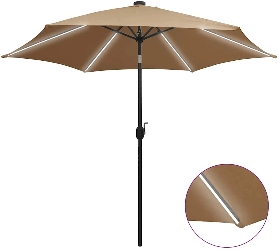 Sodo skėtis su LED ir aliuminio stulpu, taupe, 300cm