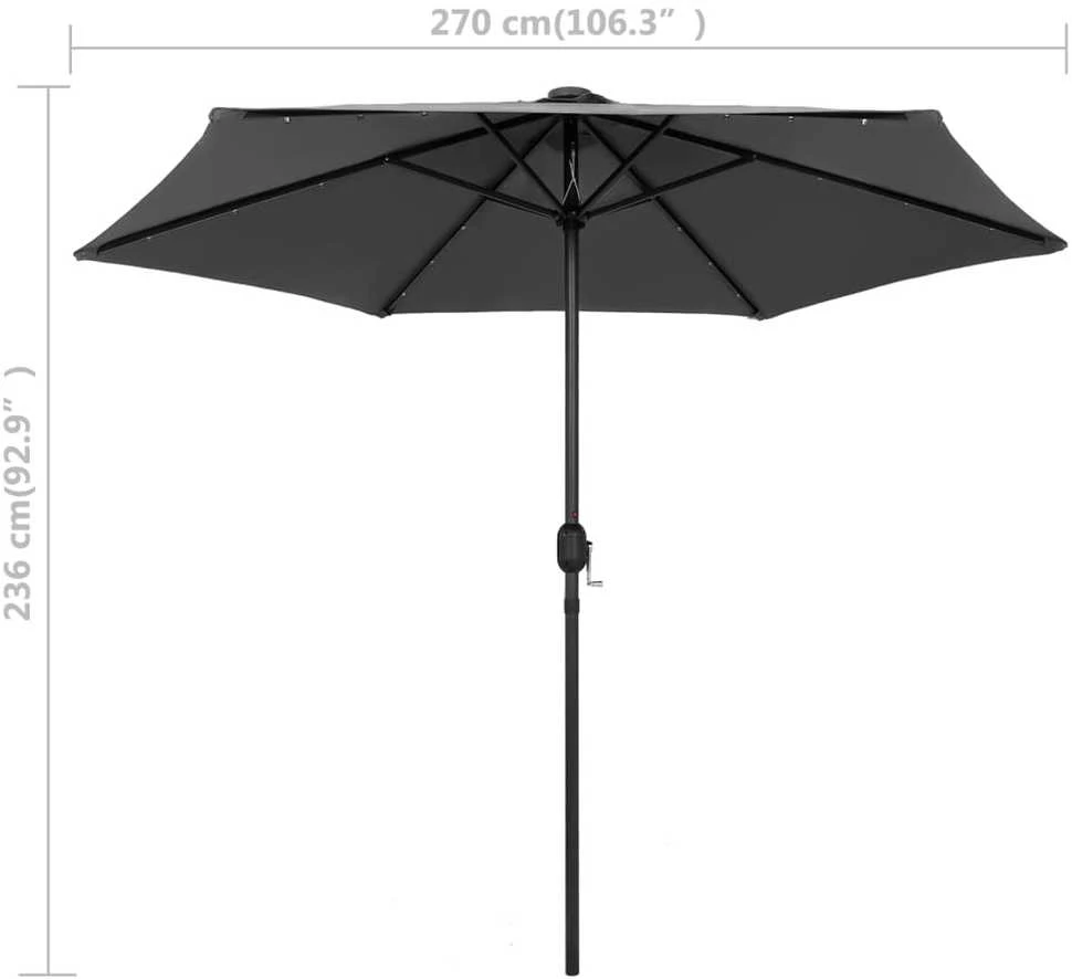 Sodo skėtis su LED ir aliuminio stulpu, antracito, 270cm