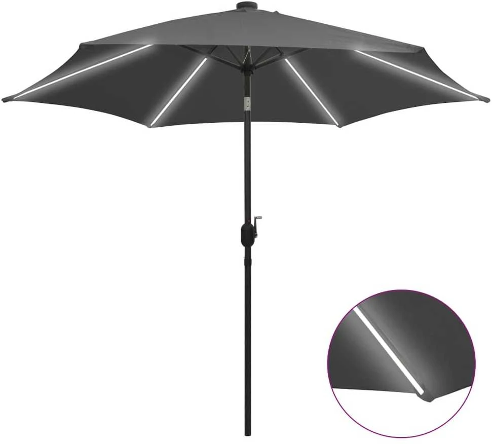 Sodo skėtis su LED ir aliuminio stulpu, antracito, 300cm