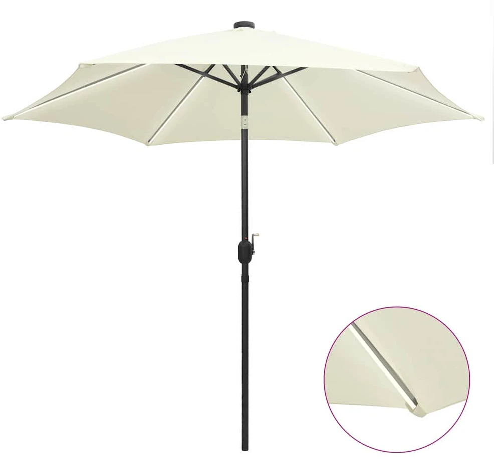 Sodo skėtis su LED ir aliuminio stulpu, smėlio baltas, 300cm