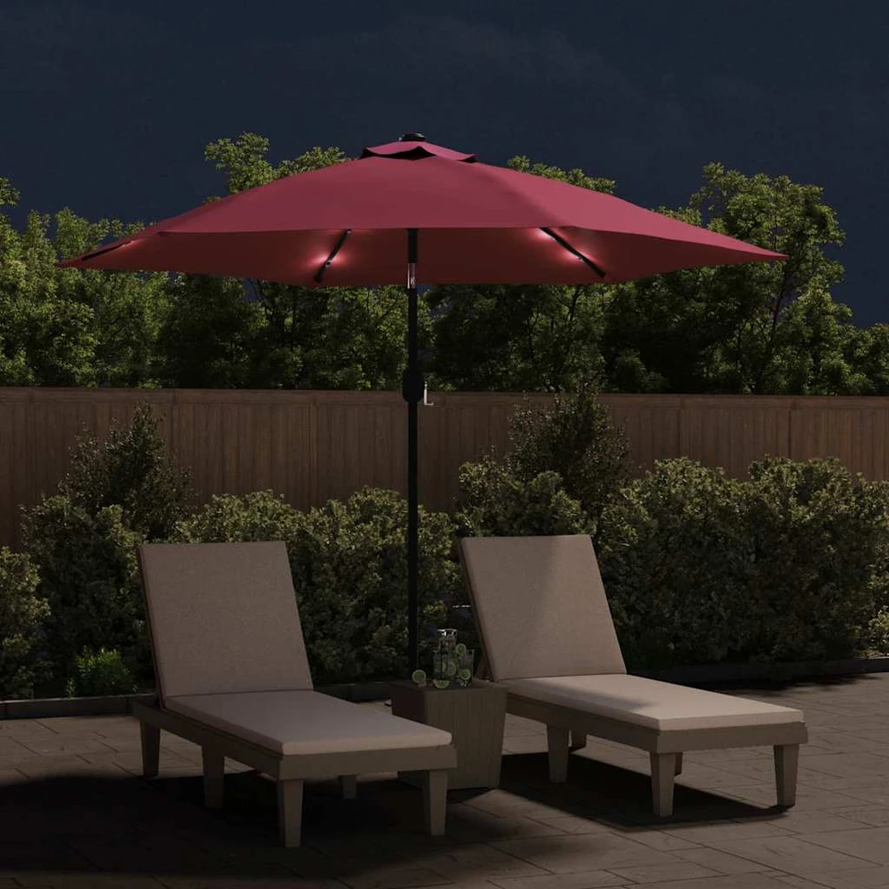 Sodo skėtis su LED ir plieniniu stulpu, tamsiai raudonas, 300cm