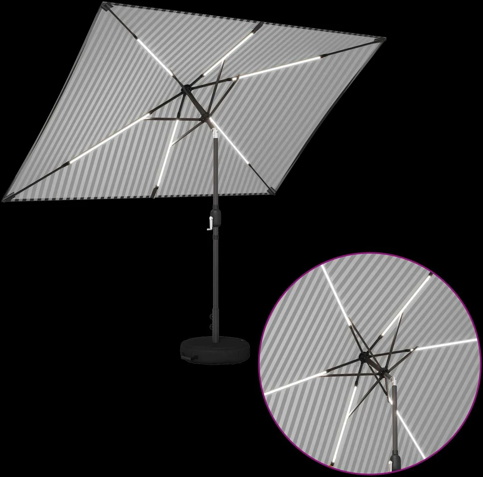 Sodo skėtis su LED šviesomis ir standu 2 x 3 m Poliesteris