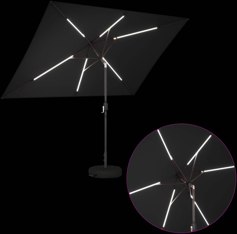 Sodo skėtis su LED šviesomis ir standu 2 x 3 m Poliesteris
