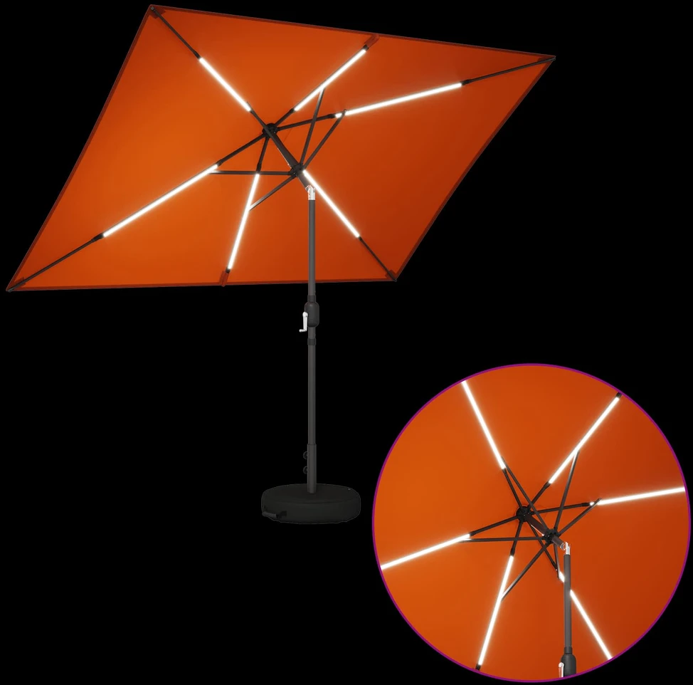 Sodo skėtis su LED šviesomis ir standu 2 x 3 m Poliesteris