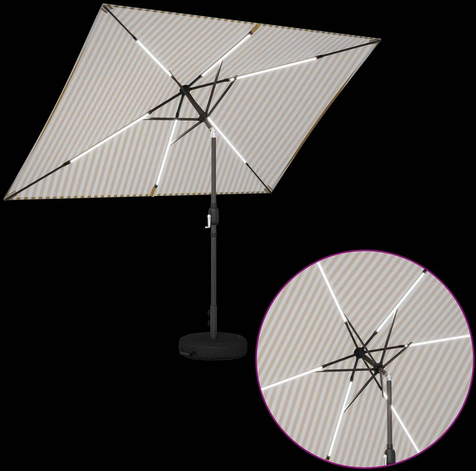 Sodo skėtis su LED šviesomis ir standu 2 x 3 m Poliesteris