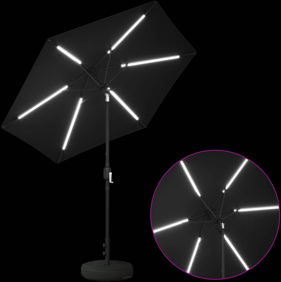 Sodo skėtis su LED šviesomis ir standu 2,3 x 2,3 m Poliesteris