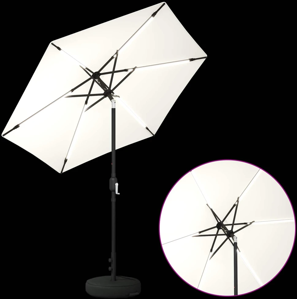 Sodo skėtis su LED šviesomis ir standu 2,3 x 2,3 m Poliesteris
