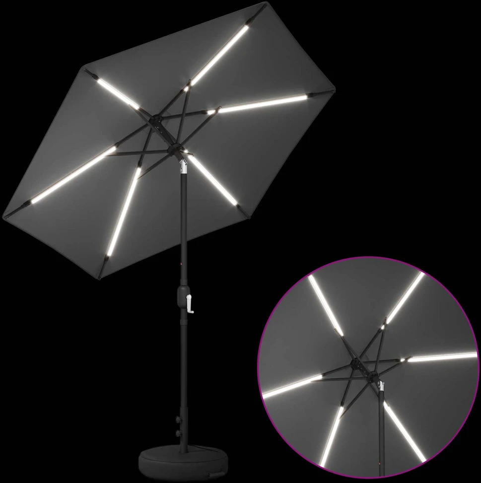 Sodo skėtis su LED šviesomis ir standu 2,3 x 2,3 m Poliesteris
