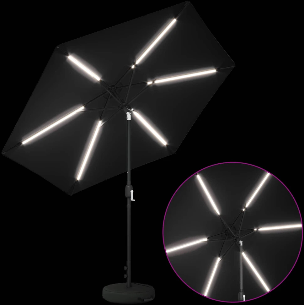 Sodo skėtis su LED šviesomis ir standu 2,7 x 2,7 m Poliesteris